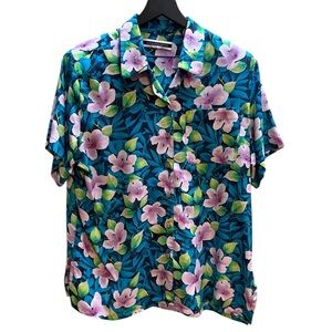 Amanda Smith Silk Floral Blue and Pink Men's Shirt size large